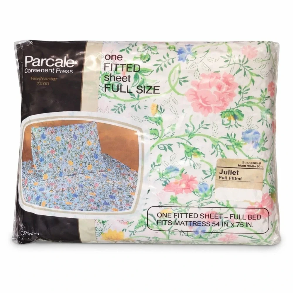 Vintage JCPenney Juliet Floral Full Fitted Sheet Percale Permanent Press NOS Cot